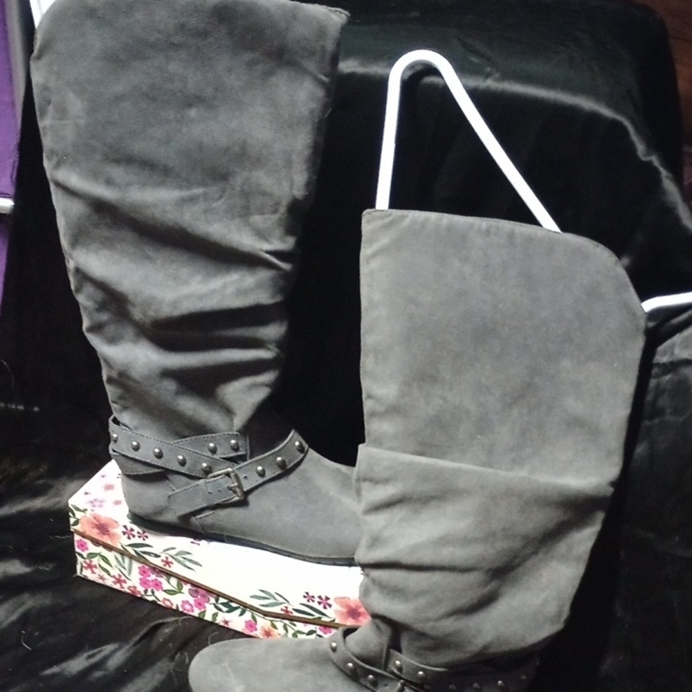 Kohl's Charcoal Over the Knee Boots with Studded Strap